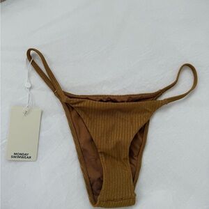 NWT Monday Swimwear Barbados Bikini Bottom M Gold Lurex Rib